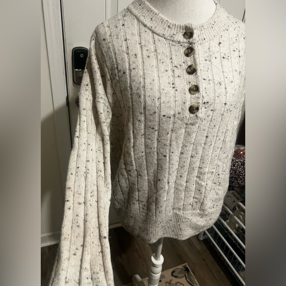Madewell Donegal Bowden Henley Wool Blend Sweater Coziest Yarn Womens Sz Large - Picture 7 of 14